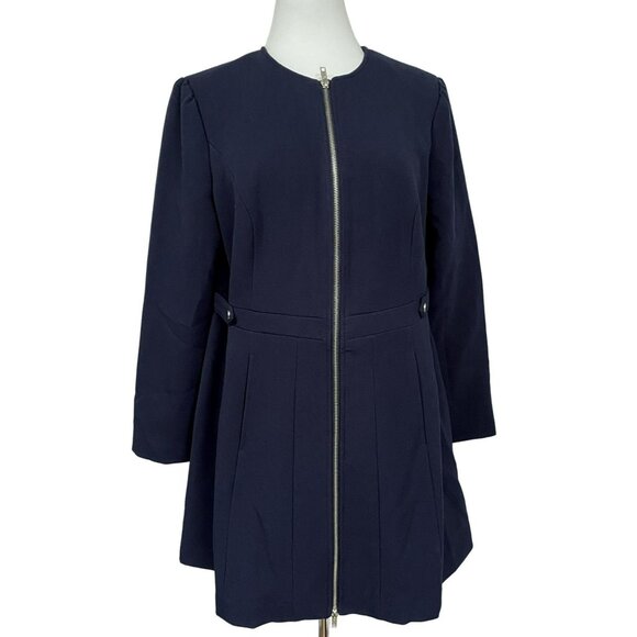 Ellos Zip Front A-Line Fully Lined Navy Coat Jacket SideTabs & Pockets Sz 14 - Picture 1 of 9